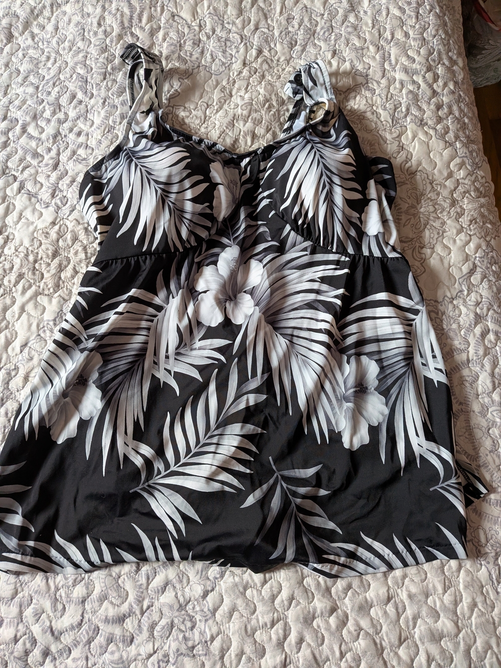 Maxine of Hollywood Black & White Tropical One-Piece Swimdress